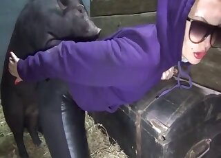 Happy sister appreciates rod-riding with her pig