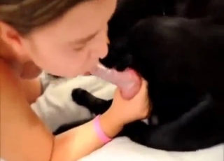 Blond-haired momma kissing dog dick today